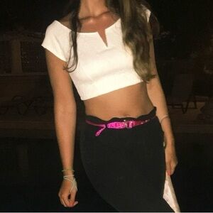 White V-Neck Quilted Off the Shoulder Crop